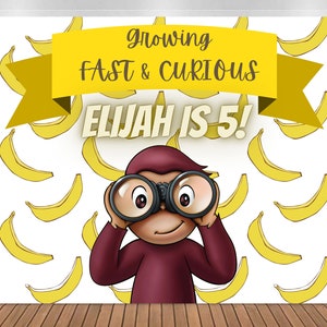Customized Birthday Backdrop - Curious George, Personalized Banner, Themed Party Prop for Photography and Photo Booth