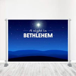 Customized Christmas Backdrop - Church Event Banner, Blue Christmas Nativity background, A Night in Bethlehem Event Banner