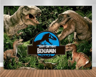 Customized Birthday Backdrop - Age of Dinosaurs, Personalized Banner, Themed Party Prop for Photography and Photo Booth