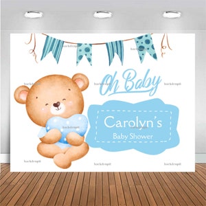 Customized Baby Shower Backdrop - Oh Baby Boy, Personalized Banner, Themed Party Prop for Photography and Photo Booth