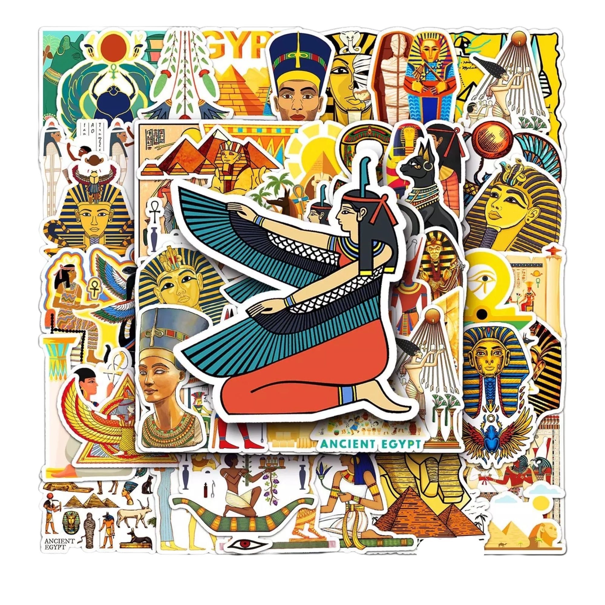 50 pcs Ancient Egypt Stickers - Travel Aesthetic Stickers for Luggage, Laptop, Hydroflask, Journal