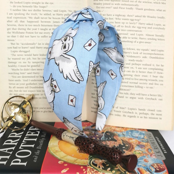 HARRY POTTER HEADBAND - Light Blue Hedwig / Fabric Alice Band / Hairband | Comfortable Adult and Child Knotted Headbands.