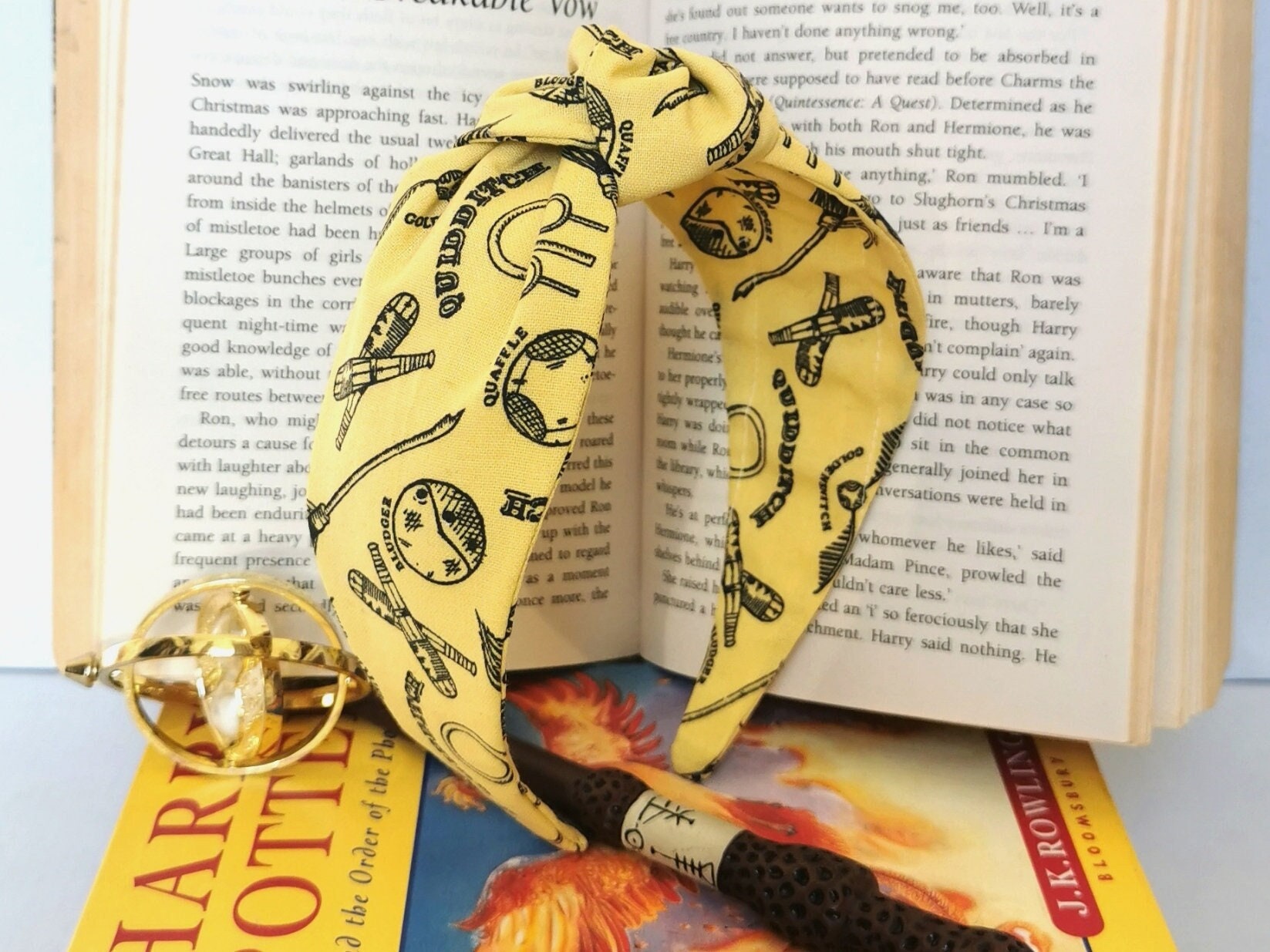 HARRY POTTER HEADBAND - Yellow Quiddich / Fabric Alice Band / Hairband | Comfortable Adult and Child Knotted Headbands.