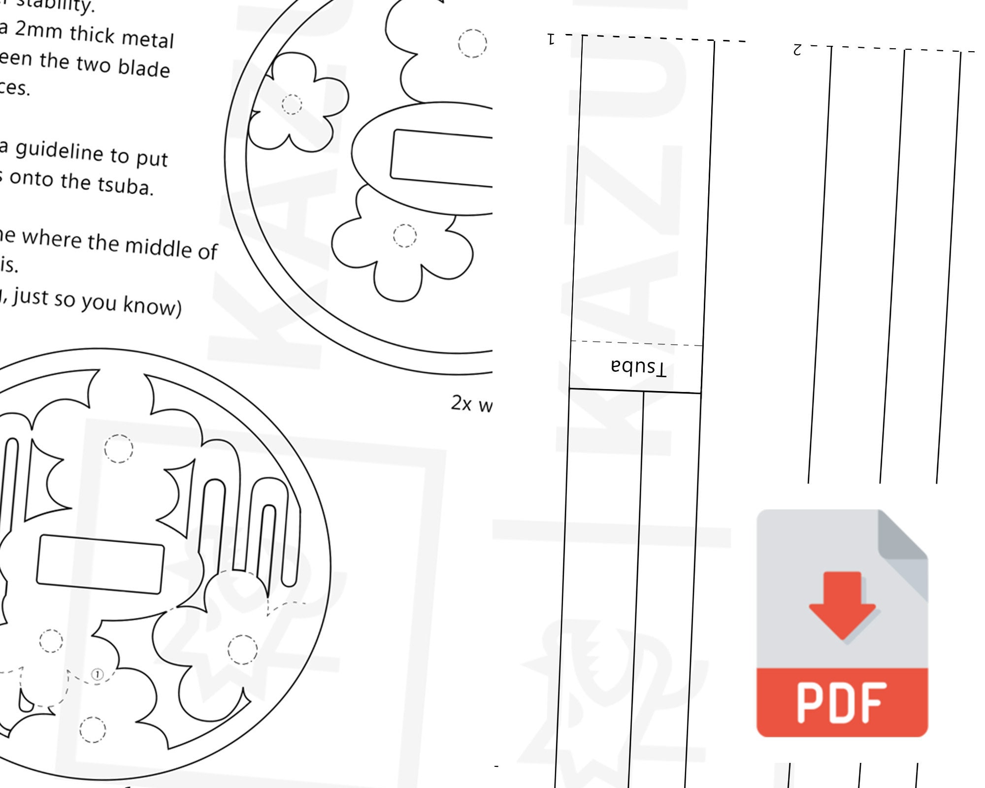 Katana Ruler Patterns Cosplay Pattern Kanao Katana // Digital Pattern Download // Blade and ...