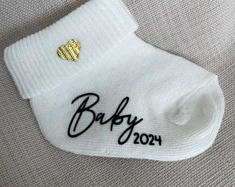 Personalisierte Babysocke - Ankündigung | Socken | Nachricht | Baba oluyorsun | Newborn | Baby 2024