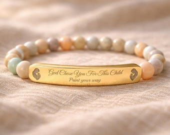 Natural Stone Engraved Bar Bracelet, Faith Motherhood Jewelry