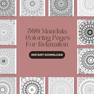 Mandala Coloring Pages | 500 Printable Coloring Sheets, Minimalist Coloring Book, Coloring Pages for Stress Relief, Adult Coloring Pages