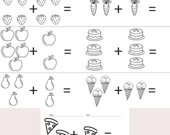 Learning to Add Preschool Math, Beginning Math,   Preschool, Kindergarten Worksheet, Addition, Addition with Pictures