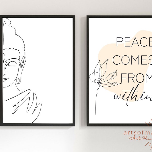 Buddha Wall Art Printable| Buddha Quotes Wall Decor| Wall Art for Living Room| Set of 2| Large Buddha Wall Art| Buddha Wall Decor| Line Art