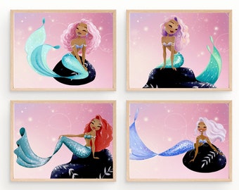 Beautiful Mermaids Art Prints (Physical Printed Nursery Artwork)