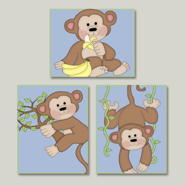 Little Monkey's Art Prints (Ilustraciones de guardería impresas físicas)