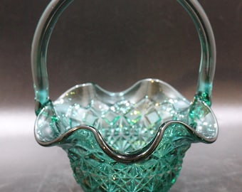 フェントン アンティークantique エメラルドグリーンバスケット アメリカ フェントン アンティークantique エメラルドグリーンバスケット