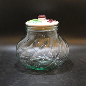 Italian SVE Swirl Glass Storage Jar with Ceramic Handpainted Lid
