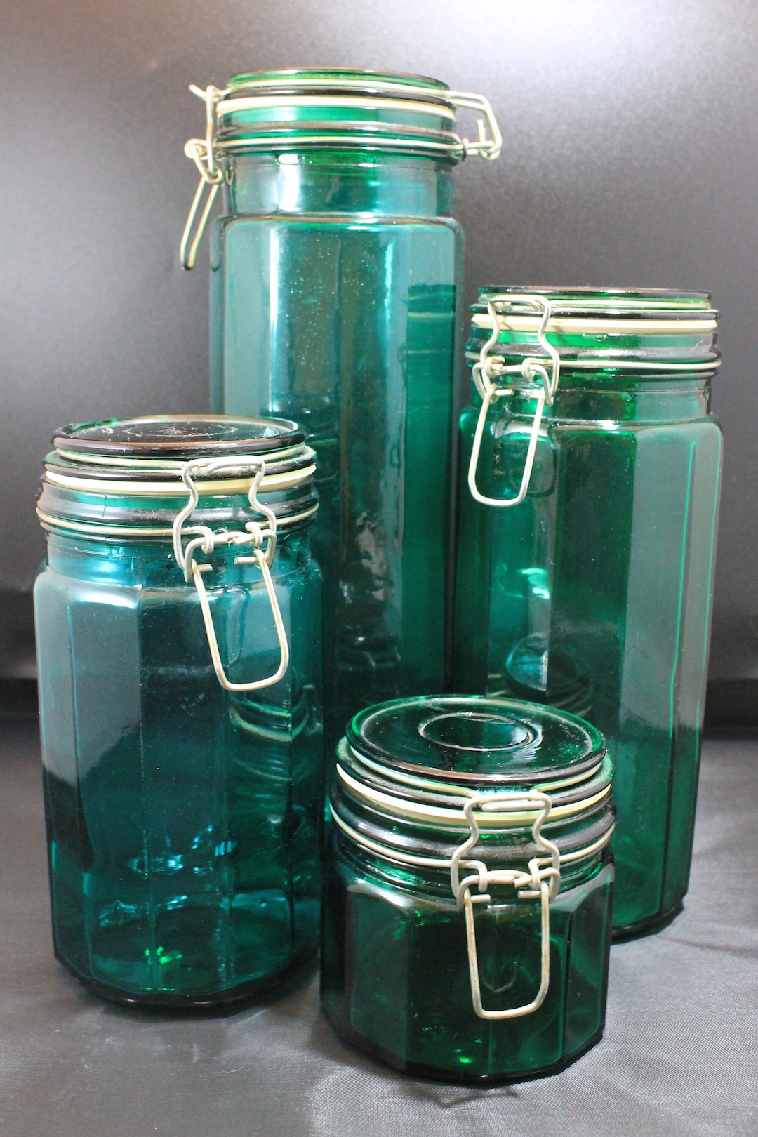 Green Glass Canisters With Wire Bale Closuresset of 4 Etsy