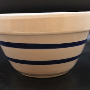 R.R.P. Co. Roseville Ohio USA Blue Striped Stoneware Mixing Bowl
