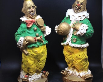 Pair of 1966 Universal Statuary Corp Clown Statues Signed Kendrick Chicago IL