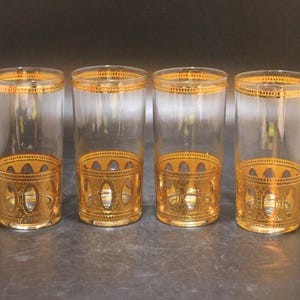 Culver Ltd Antigua 22K Gold Hollywood Regency High Ball Glasses (Set of 4)