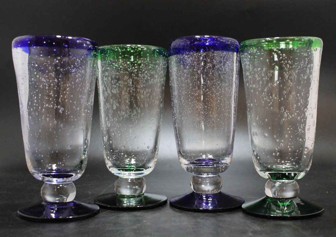 Handblown Bubble Glass Water Goblets Etsy