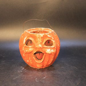 1940s Paper Mache "Choir Boy" Jack-O-Lantern with Paper Insert and Wire Handle
