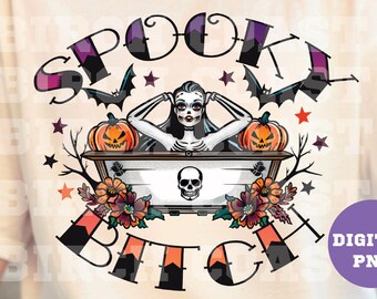 Spooky Bitch Halloween Png, Tattoo Halloween Flash Png, Witch Png, Sublimation, DTF