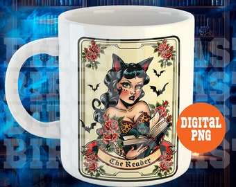 La carta del tarot del lector PNG, Diseño de sublimación de chica de libro, Png de empollón de libros, Amante de los libros, Png de Halloween, Archivo PNG de taza de camiseta, Descarga digital