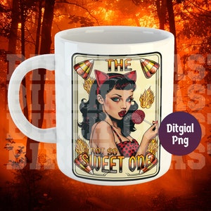 De niet zo zoete Tarot Card PNG, Devil Girl Sublimatie Design, Halloween Png, T-shirt Mok PNG-bestand, Digitale Download