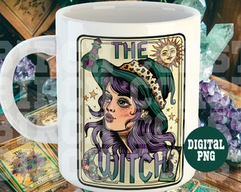 La carta del tarot de la bruja PNG, diseño de sublimación de la bruja, png celestial, cristales png, png mágico, archivo PNG de la taza de la camiseta, descarga digital