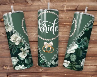 Braut Hochzeit Tumbler Wrap, Boho Blumenmuster, Perlen, Floral 20 Unze Skinny Tumbler Sublimation wrap PNG