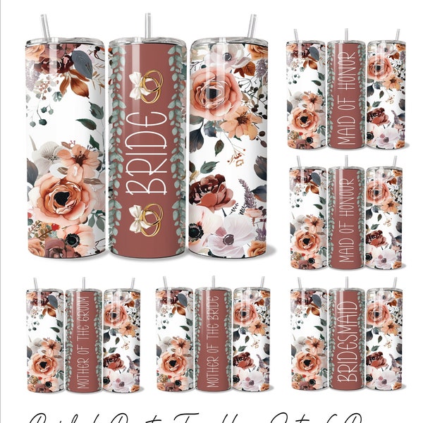 Bridal Tumbler Set, 6 Sub Print BUNDLE 20 oz Skinny Tumbler Sublimation Design Template Wedding Party | Bride Straight Digital Download PNG