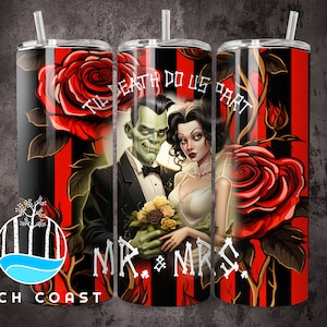 Wedding Tumbler png , Mr & Mrs Frankenstein Tumbler PNG, Halloween Tumbler PNG, Wedding PNG , Sublimation