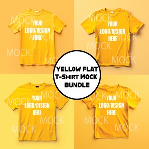 Flat T-Shirt Mock Up Bundle, Flat Tshirt Mockup, Yellow T-shirt Mocks, Yellow Tshirt Mockups, Great for SVG, High Quality Mockups