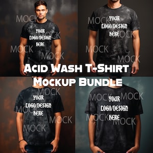 Men&#39;s Acid Wash T-Shirt Mockups, Mineral Wash Mockups, Black Acid Wash Mockups, Men&#39;s Shirt Mocks, Men&#39;s T-Shirt Mocks - Black