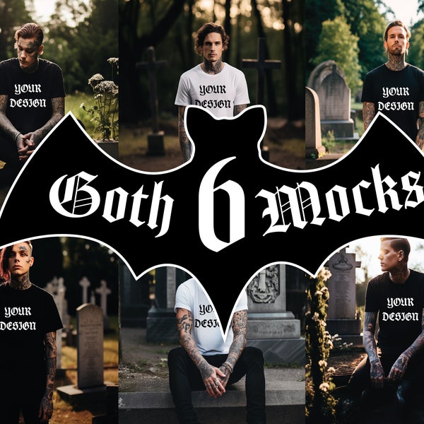 Gothic T Shirt Mockup Bundle, Gothic , Tattooed, Graveyard, Halloween Mockups, Halloween Shirt  - mens