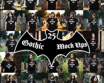 Plus Size, Curvy Women's T-Shirt Mock ups, Black T-shirt Mock ups, Gothic Plus Size Mockups, Gothic Curvy Mock ups