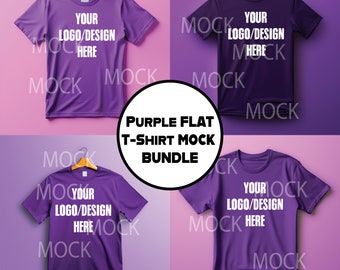 Flat T-Shirt Mock Up Bundle, Flat Tshirt Mockup, Purple T-shirt Mocks, Purple Tshirt Mockups, Great for SVG, High Quality Mockups