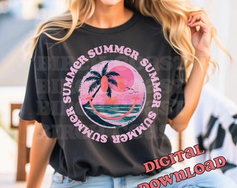 Retro Happy Summer PNG Vintage Sublimation Distressed Shirt Design smile beach Boho Groovy ocean DTF Transfer Happy palm trees smile beach