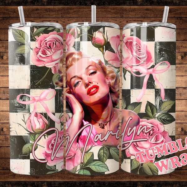 Marilyn Monrore Tumbler Wrap Coquette Bows Bow Trend Marilyn Tumbler Roses Checkers Sublimation Aesthetic Png