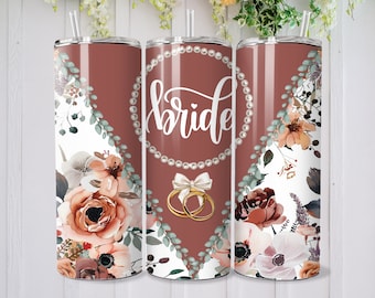 Braut Hochzeit Tumbler Wrap, Boho Blumenmuster, Perlen, Floral 20 Unze Skinny Tumbler Sublimation wrap PNG