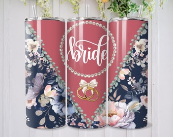 Braut Hochzeit Tumbler Wrap, Boho Blumenmuster, Perlen, Floral 20 Unze Skinny Tumbler Sublimation wrap PNG