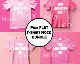 Flat T-Shirt Mock Up Bundle, Flat Tshirt Mockup, Pink T-shirt Mocks, Pink Tshirt Mockups, Great for SVG, High Quality Mockups