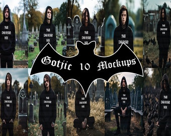 Men's Gothic Black Sweater Mockups, Black Sweater Mockups, Black Hoodie Mockups, Black Shirt Mockups