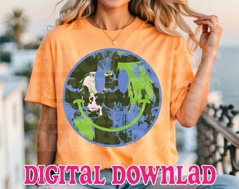 Smiley PNG Kuh Druck Smiley Gesicht png Pop Art Design-Ideen Sublimation Transfers Trendy Sommer png Girly Helle Hemden Retro Glückliches Gesicht