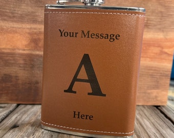 Personalized 8 oz Flask Leather bound