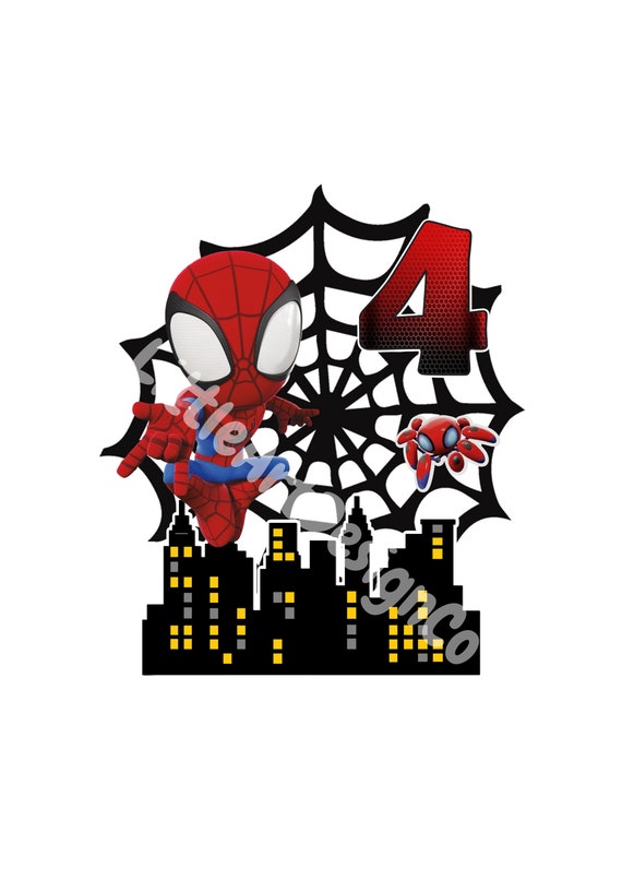 Printable Spidey 4th Birthday Cake Topper Digital Download Ready.