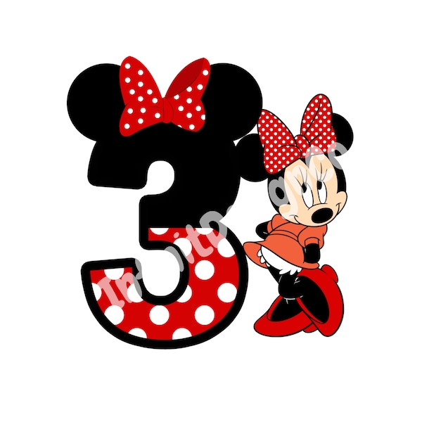 Printable PNG | Minnie Mouse 3rd Birthday | Digital Download | Instant Download | Minnie Theme Png