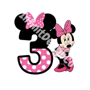 PNG stampabile / Minnie Mouse 3 ° compleanno / Download digitale / Download istantaneo / Minnie Tema Png