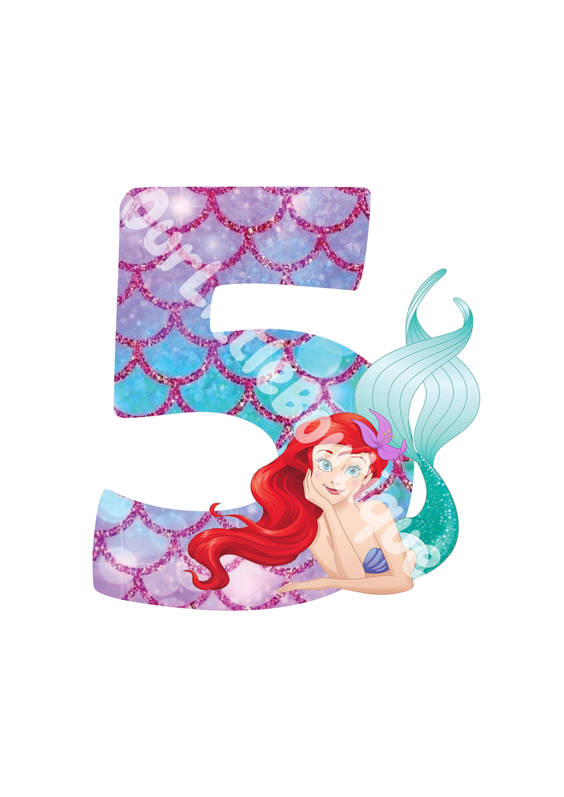 Printable Little Mermaid 5th Birthday Cake Topper Digital Download