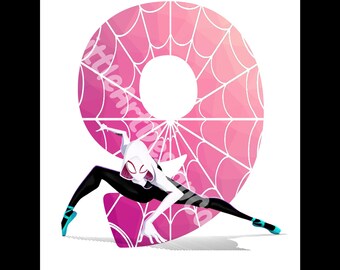 Printable Gwen Spider 9th Birthday | Cake Topper | Digital Download | Ready to Print and Handcut | Instant Download | PNG