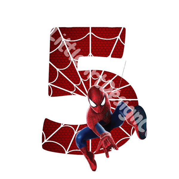 Printable Spiderman 5th Birthday | Cake Topper | Digital Download | Ready to Print and Handcut | Instant Download | PNG