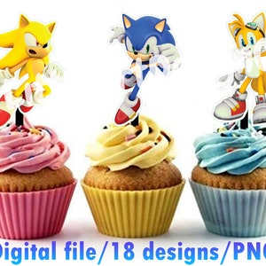 Ausdruckbare Cupcake Toppers PNG | Sonic the Hedgehog | Digitaler Download | Fertig zum Prind und handgeschnittenen | Sofortiger Download | Sonic Motiv